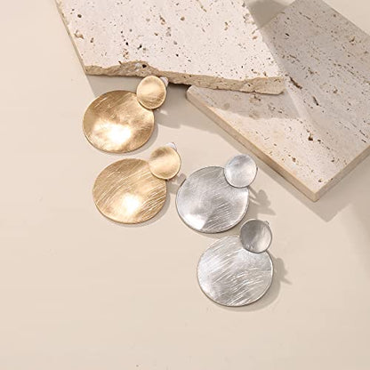 FANZE 2-3 Pairs Clip on Earrings Drop Earrings Set,Big Matte Gold Earrings Statement Earrings Jewelry Gift for Women - color: Set-3