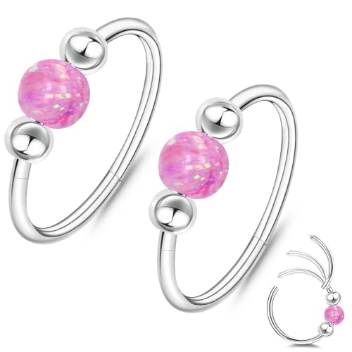 ONESING 9-40 Pcs Nose Rings - Hoops, Studs & L Shape - Hypoallergenic Stainless Steel Nose Piercings for Women & Men - color: Pink Opal-2Pcs