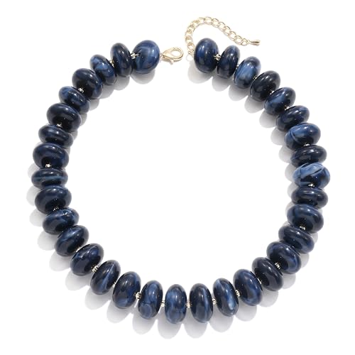 Elegance 11 designs Colorful Chunky Beaded Necklace for Women,Thick Acrylic Disc Bead Choker Statement Necklace Cute Trendy Necklaces Jewelry Gifts for Women - color: Navy blue