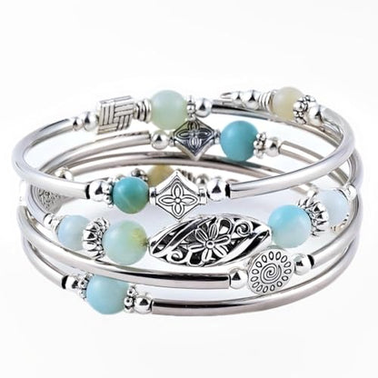 Boho Wrap Beaded Bracelet for Women – Handmade Natural Stone Jewelry – Stainless Steel Adjustable Ethnic Chic Gift - color: Premium Amazon Stone