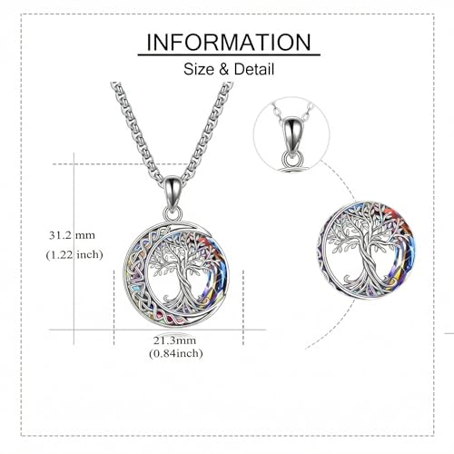Tree of Life Necklaces S925 Sterling Silver Crystal Tree of Life Pendant Necklace Celtic Knot Moon Tree of Life Jewelry for Women Gifts - color: Volcano Crystal