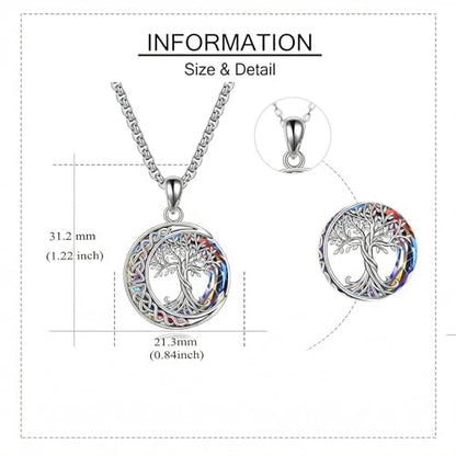 Tree of Life Necklaces S925 Sterling Silver Crystal Tree of Life Pendant Necklace Celtic Knot Moon Tree of Life Jewelry for Women Gifts - color: Volcano Crystal
