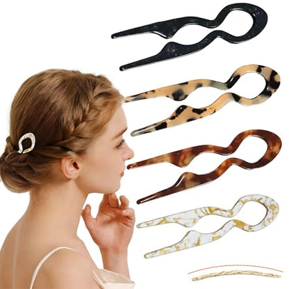4 PCS French Hair Pins for Women Lialys Prestige Hair Pins for Buns, Updos & French Twist Hair Tool, Acetate Hair Pins Ideal for Thin & Thick Hair - color: black witer