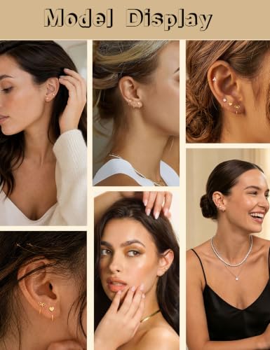 Backless Half Hoop Earrings for Women Hypoallergenic Small Huggie Earrings | Stay Close Open Hoop Stud Earring Stacks, No Back Poke Free Comfort, 14k Gold Plated, Trendy Cubic Zirconia Rose Gold Jewelry
