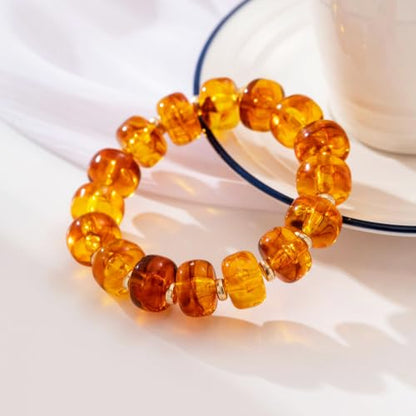 Bead Bracelet for Women Vibrant Color Resin Beads Bracelets Elastic Stretch Chunky Bracelet Boho Summer Beach Vacation Jewelry - color: Amber