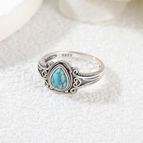 Boho Turquoise Ring for Women Sterling Silver Western Style Statement Ring Bohemian Jewelry Gifts - style: Turquoise-D