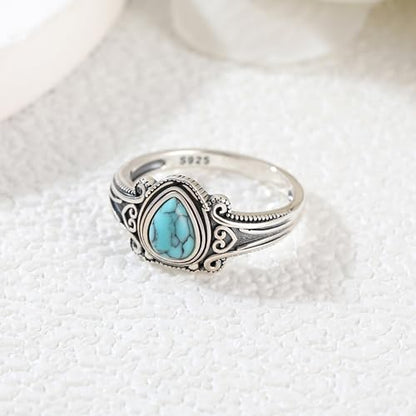 Boho Turquoise Ring for Women Sterling Silver Western Style Statement Ring Bohemian Jewelry Gifts - style: Turquoise-D