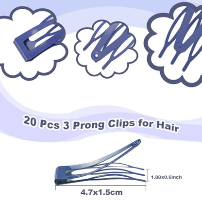 20 Pcs Snap Hair Clips for Women Snap Hair Barrettes Double Grip Hair Clips 3 Prong Clips for Hair Barrettes for Women Girls (Dark purple) - color: Dark purple