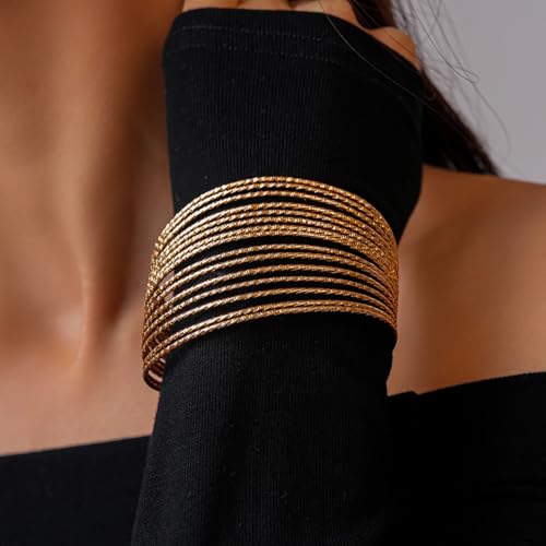 Chunky Cuff Bracelets for Women Wide Gold/Silver Cuffs Bangle Hollow Out Adjustable Bracelets Punk Vintage Jewelry - style: Gold D