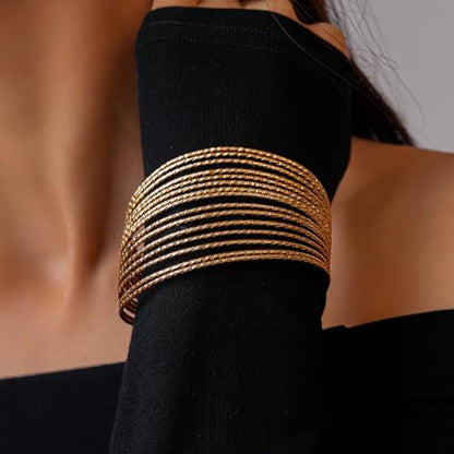Chunky Cuff Bracelets for Women Wide Gold/Silver Cuffs Bangle Hollow Out Adjustable Bracelets Punk Vintage Jewelry - style: Gold D