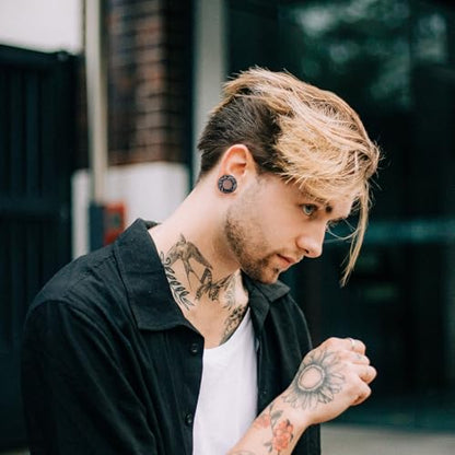 20Pcs Silicone Ear Gauges 2G-25mm Flexible Ear Tunnels Gauges Soft Expander Stretching Ear Plugs Tunnels Black Earring Piercings Jewelry for Men Women - color: Thick Black with White Threads Silicone
