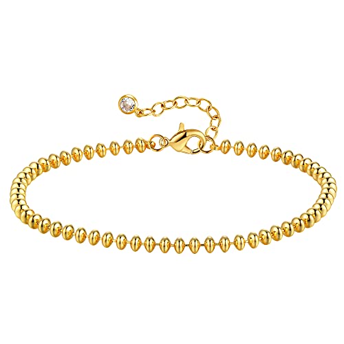 Gold Chain Bracelet for Women, 14K Gold Plated | Dainty Bracelets with Adjustable Chain, Trendy Jewelry Gift for Women - style: Beaded chain