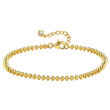 Gold Chain Bracelet for Women, 14K Gold Plated | Dainty Bracelets with Adjustable Chain, Trendy Jewelry Gift for Women - style: Beaded chain