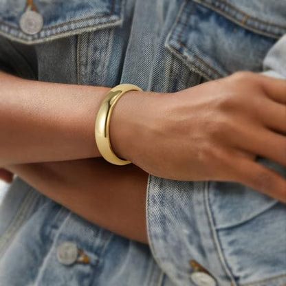 Emibele Cuff Bracelet Stack, 18K Gold-plated Open Bangle Bracelet, Teardrop Hinged Thick Wrist Chunky Bracelet Set for Women, Non Tarnish Jewelry Gift, 2 Pack - color: Gold