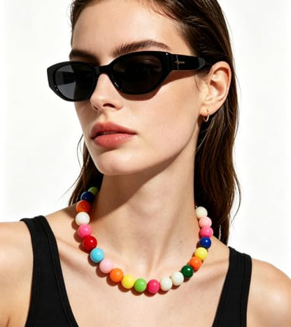 Chunky Beaded Necklace for Women 16mm Round Bead Resin Modern Statement Necklace Jewelry Accessories - color: colorful 01