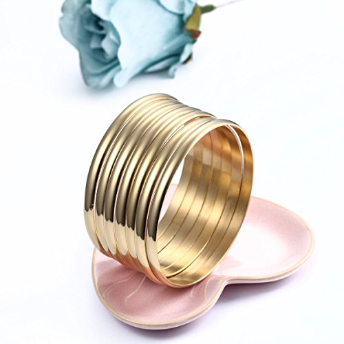 18K Gold Smooth Exquisite Cuff Bangle Bracelet Jewelry Set Jewelry Gift For Women Bracelet Set - size: 8.0Inch-Perimeter