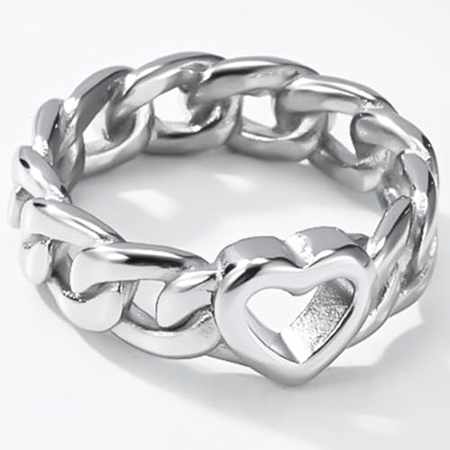JUDE Jewelers Stainless Steel Open Karma Heart Chain Band Anniversary Statement Ring - color: Silver