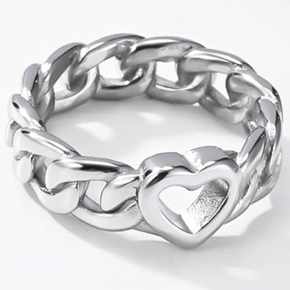 JUDE Jewelers Stainless Steel Open Karma Heart Chain Band Anniversary Statement Ring - color: Silver