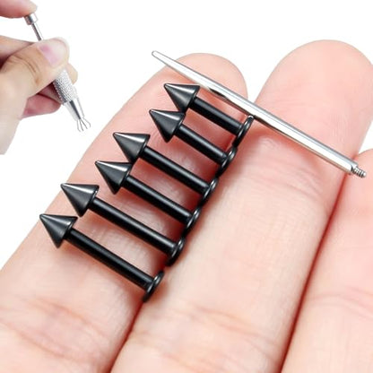 Internally Threaded Labret Studs 18G 16G 14G Surgical Steel Lip Piercing Jewelry with Claw Tool Monroe Snake Bite Jewelry Flat Back Barbell for Women Men Plus Piercing Ball Grabber Tool - color: black, size: 14g,spike end
