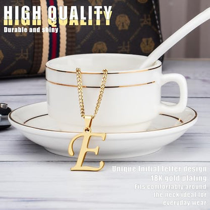 Suweibuke Initial Necklace for Men Women Boys Girls, 18K Gold Plated 26 Letters Pendant Necklace, Personalized Jewelry Gifts - color: Gold--1E