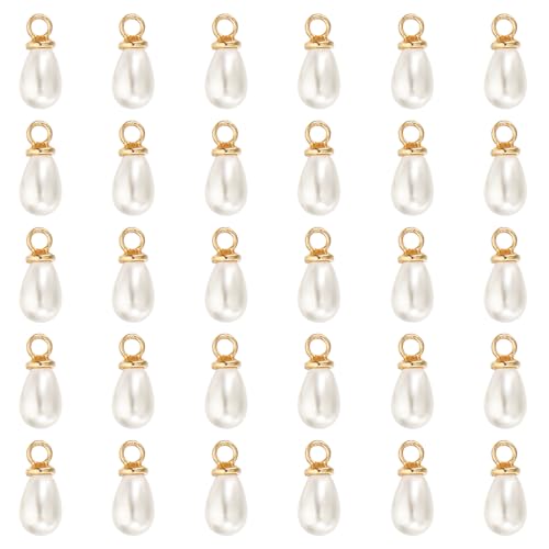 PATIKIL Pearl Charm, 50Pcs Pearl Beads Teardrop Faux Pearl Pendant Charm with Loop for Jewelry Making Bracelets Earrings Necklace - color: Gold, size: 7x5mm