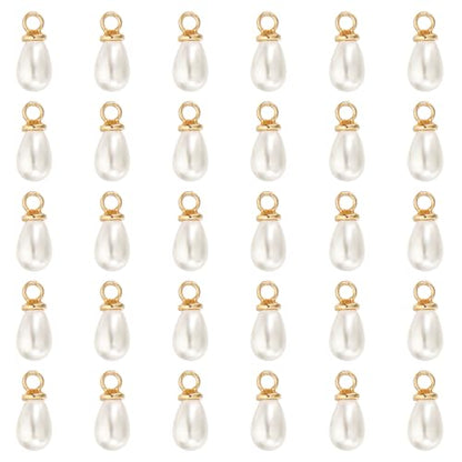 PATIKIL Pearl Charm, 50Pcs Pearl Beads Teardrop Faux Pearl Pendant Charm with Loop for Jewelry Making Bracelets Earrings Necklace - color: Gold, size: 7x5mm