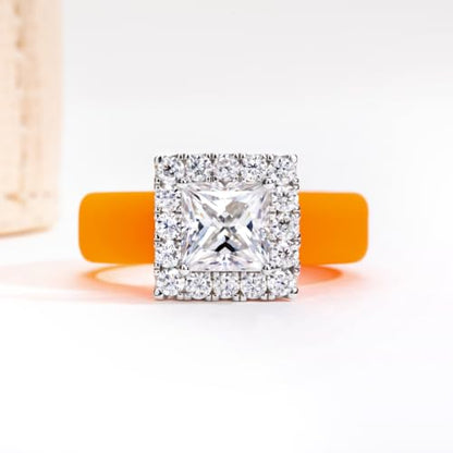Moissanite Silicone Ring for Women, Promise Ring 925 Sterling Silver, Soft - color: Orange
