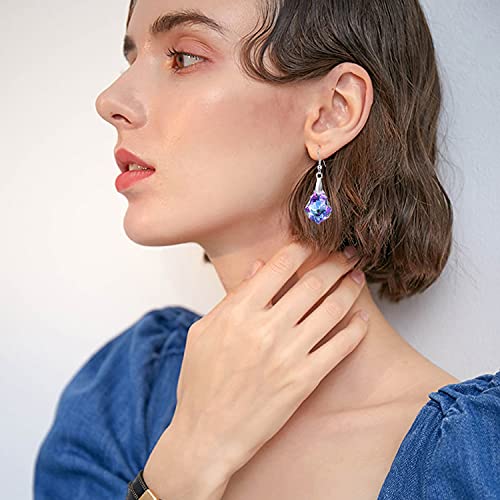 Unique Sparkly Multi-color Crystal Teardrop Dangle Drop Earrings Rainbow Crystal Geometry Earrings for Women Statement Chic Charm Jewelry Gifts - color: Purple