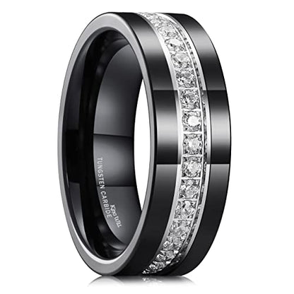 King Will Mens Tungsten Wedding Band with Cubic Zircon Inlay 7mm/8mm Flat Cut Comfort Fit Engagement Rings - color: Black&White-8mm