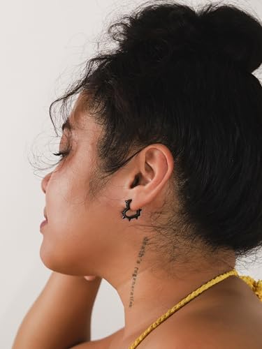 Huggie Hoop Spike Heart Earrings, Gothic Punk Grunge Emo Y2k Earrings, Goth Jewelry, Christmas Jewelry Gift For Women - color: black
