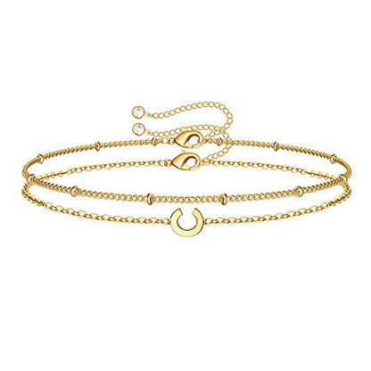 M MOOHAM Valentines Day Gifts for Her Women - Layered Initial Bracelets Gift Letter A-Z Charm, Dainty 14K Gold Plated Initial Bracelets for Women Teen Girls Birthday Jewelry Gifts - color: C