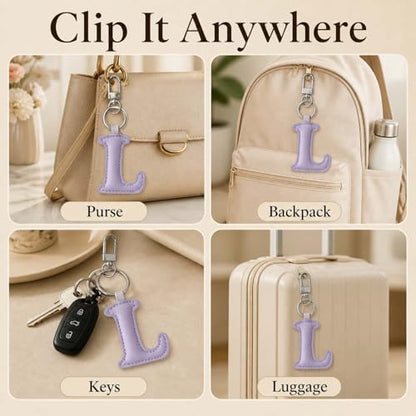 Initial Letter Keychain,Stainless Steel,Colorful Faux Leather Keyring for Backpack,Purse,Car Keys,Gift for Men Women - color: L