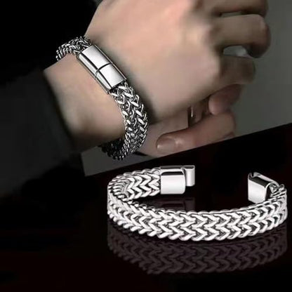 Braided Chain Bracelet 1-Pack - Stainless Steel Franco Link Bracelet with Push-Button Clasp (Gold, Silver, Black Options) - color: Silver