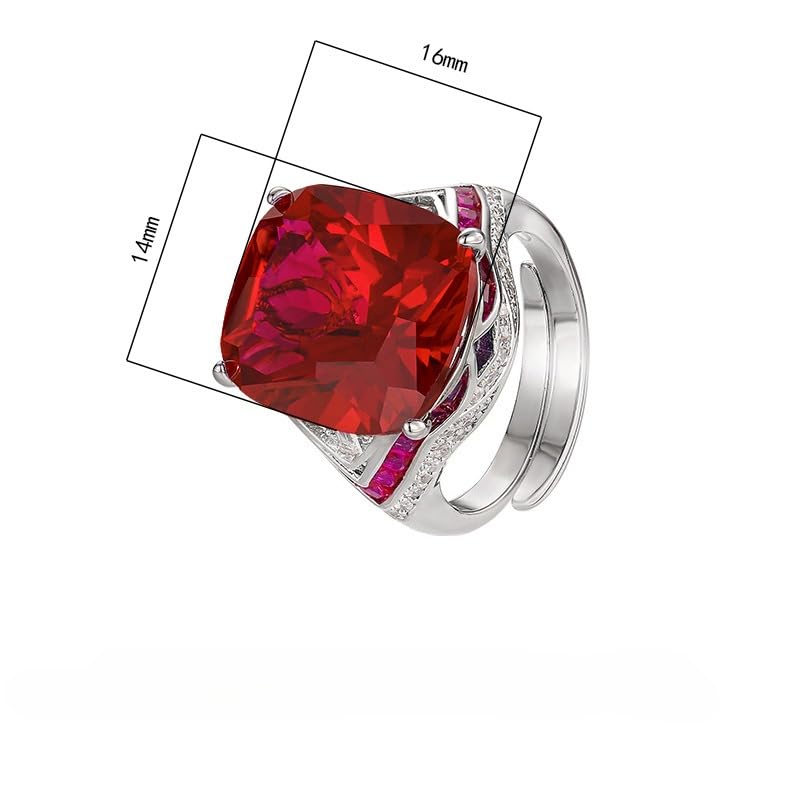 Cushion Gem Cocktail Ring For Women, 2 Colors Blue Red Trapezoid Side Crystal Adjustable Open Statement Evening Ring - color: red