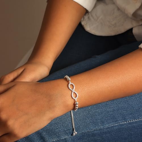 Charmsy 925 Sterling Silver Sliding Bolo Bracelet for Women | Women's Italian Handmade Adjustable Bolo Bead Ball Slider Bracelet - style: Bead Zirconia Infinity
