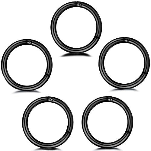 5Pcs Stainless Steel 16G 18G Sleeper Hoop Earrings for Women Men Septum Hinged Clicker Nose Lip Ring Helix Daith Cartilage Tragus Piercings Tiny Small Huggie Hoops Hypoallergenic Sensitive Ears Jewelry - style: 10mm in Black 16G