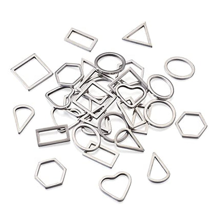 40Pcs Stainless Steel Linking Rings Metal Circles Charms Links Heart Rectangle Oval Square Hollow Frame Pendants Jewelry Connectors for Earrings Bracelet Necklace Macrame Making - color: Steel Color