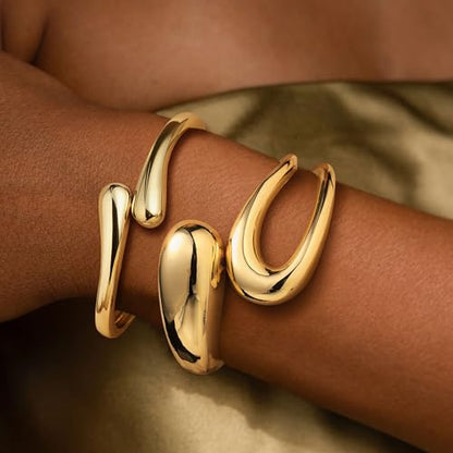 M MOOHAM Chunky Gold Bangle Bracelets for Women, Dainty 14k Gold-Plated Thicker Statement Bangles Twist Cuff Bracelet Set Stack for Women Non Tarnish Trendy Jewelry Gifts - color: 05. Open Bangles-2PCS