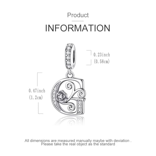 LNQOBU Complete A~Z Alphabet Charm Letter Beads, Solid 925 Sterling Silver with Cubic Stones Rose Alphabet Charm fits Pandora Bracelets Necklace Women Jewelry - color: CYT-G