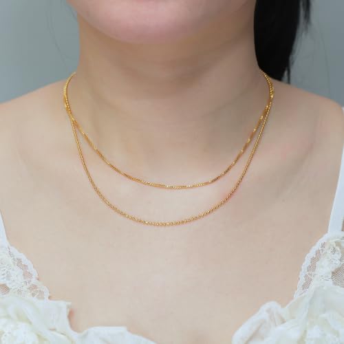 14K Gold Plated Paper Clip Chain Link Necklace Satellite Chain Necklace for Women - color: Thin box chain