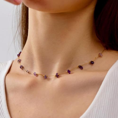 KYUNHOO 5M KC Gold Plated Brass Chain for Jewelry Making Supply Findings | Purple Irregular Natural Stone Necklace Chains Bulk Charm Crafting Chain with Jump Rings lobster Clasps for Women Men DIY - color: Natural Stone-Purple