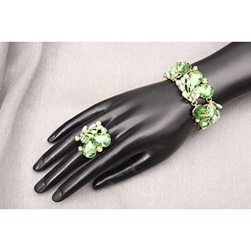 Jewelry Set for Women, Statement Necklace Dangle Earrings Bracelet Ring, White/KC Gold Plated Jewelry Set with Rhinestone Pearl Crystal Wedding Party Jewelry for Bridal Bridesmaid - color: Green-Gold Plated