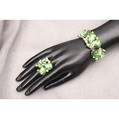 Jewelry Set for Women, Statement Necklace Dangle Earrings Bracelet Ring, White/KC Gold Plated Jewelry Set with Rhinestone Pearl Crystal Wedding Party Jewelry for Bridal Bridesmaid - color: Green-Gold Plated