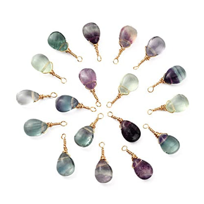 DanLingJewelry 25pcs Natural Fluorite Pendants Teardrop Stone Pendants Reiki Healing Chakra Gemstone Rock Charms for Jewelry Crafting - color: 25pcs - Teardrop Ⅳ