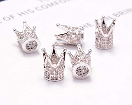AD Beads Zircon Pave Rhinestones Crown Big Hole Bracelet Connector Spacer Beads (10 Pcs Clear on Silver Crown (9x12mm)) - color: 10 Pcs Clear on Silver Crown (9x12mm)