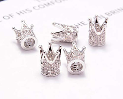 AD Beads Zircon Pave Rhinestones Crown Big Hole Bracelet Connector Spacer Beads (10 Pcs Clear on Silver Crown (9x12mm)) - color: 10 Pcs Clear on Silver Crown (9x12mm)