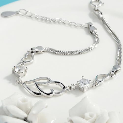 925 Sterling Silver Bracelets for Women Adjustable Love Heart Charm Chain Bracelets Fashion Jewelry Valentine's Day Gifts for Your Lover - color: 3-Silver
