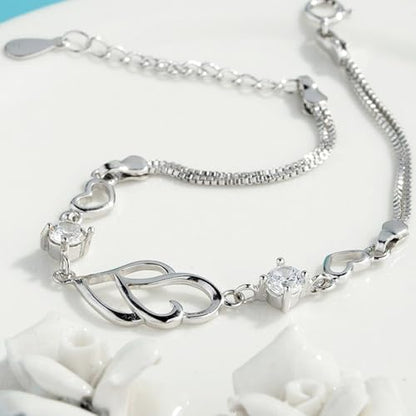 925 Sterling Silver Bracelets for Women Adjustable Love Heart Charm Chain Bracelets Fashion Jewelry Valentine's Day Gifts for Your Lover - color: 3-Silver