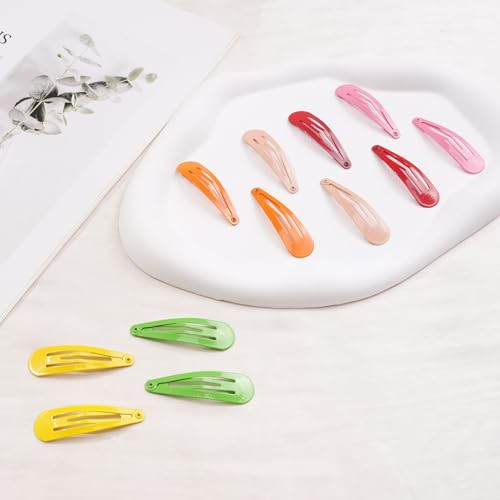80Pcs 2Inch Hair Snap Clips Solid Candy Color Hair Pins for Women Girls | 80Pack 5cm snap water drop clips durable material diy craft clips - color: Solid Colors