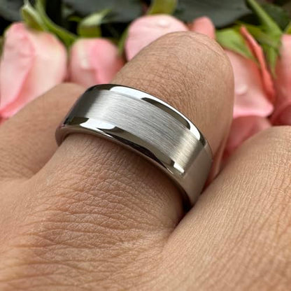 TUTISS 8mm Silver/Black/Gunmetal/Gold Tungsten Rings for Men Women Fashion Engagement Wedding Bands Matte Polished Pipe Cut Comfort Fit - color: 8mm Silver Tungsten